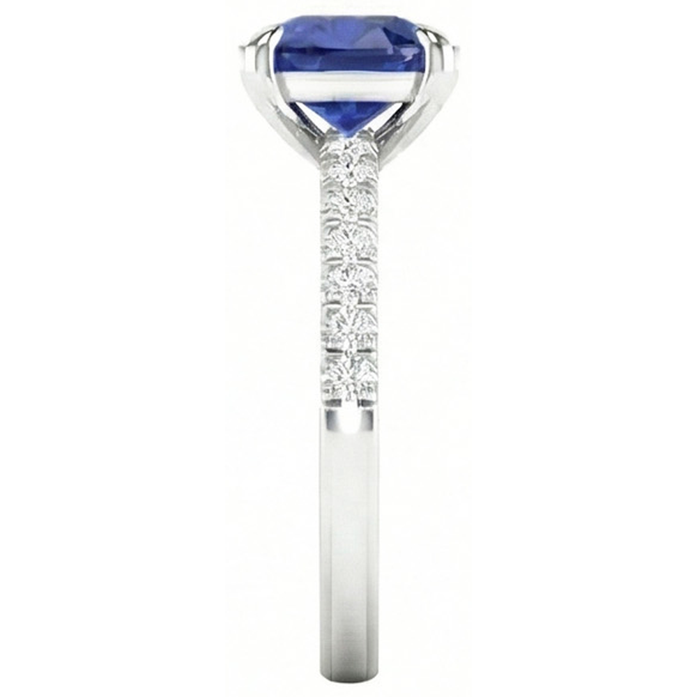 Cushion Ceylon Sapphire And Natural Earth Mined Diamond ( Not Lab Grown )s 2.90 Ct Ring White Gold 14K