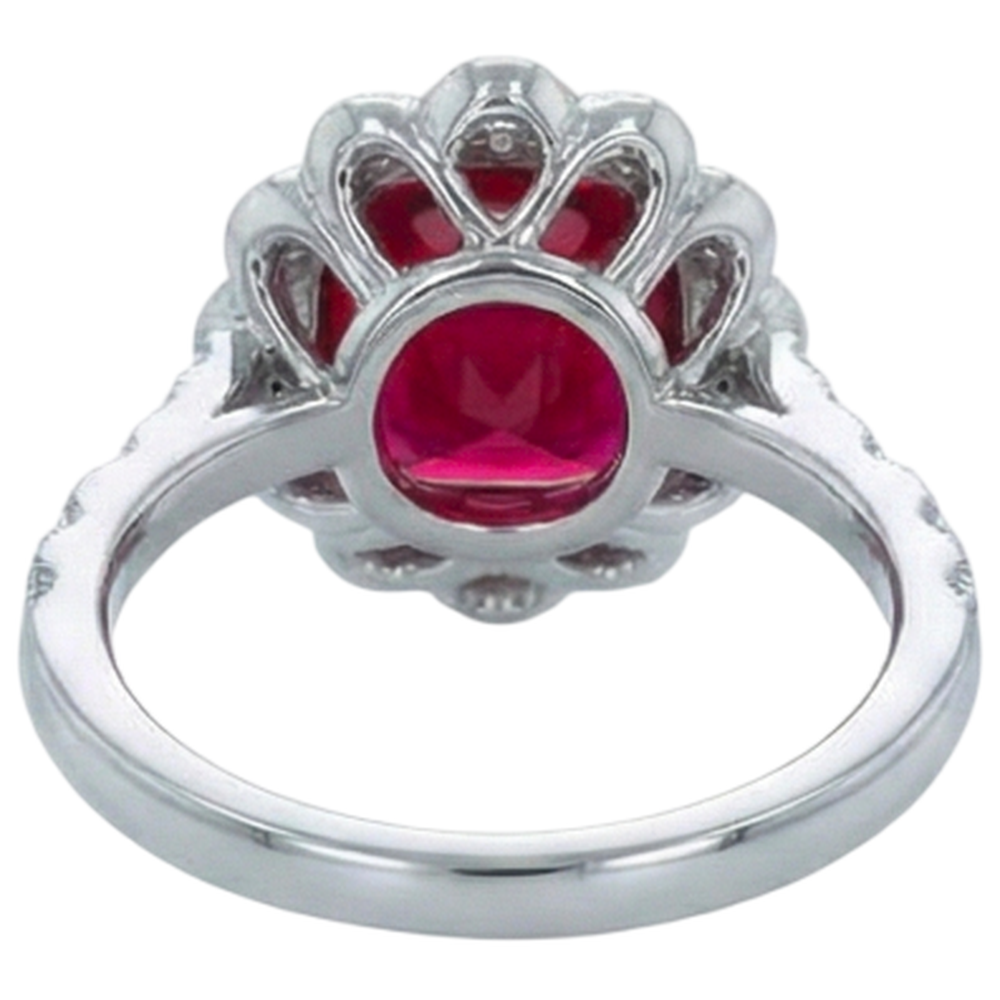 Cushion Cut Red Ruby Natural Earth Mined Diamond ( Not Lab Grown ) Ring White Gold 14K 2.45 Carats