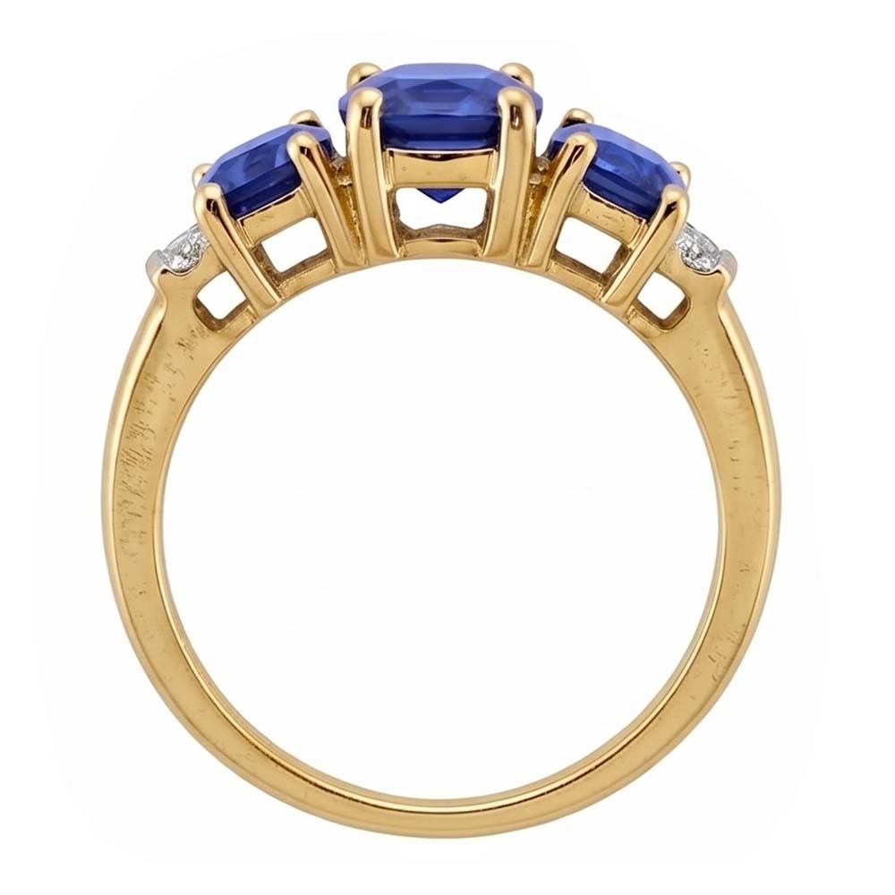 Cushion Sri Lanka Blue Sapphire Natural Earth Mined Diamond ( Not Lab Grown ) Ring 3-Stone 5.26 Carat YG 14K