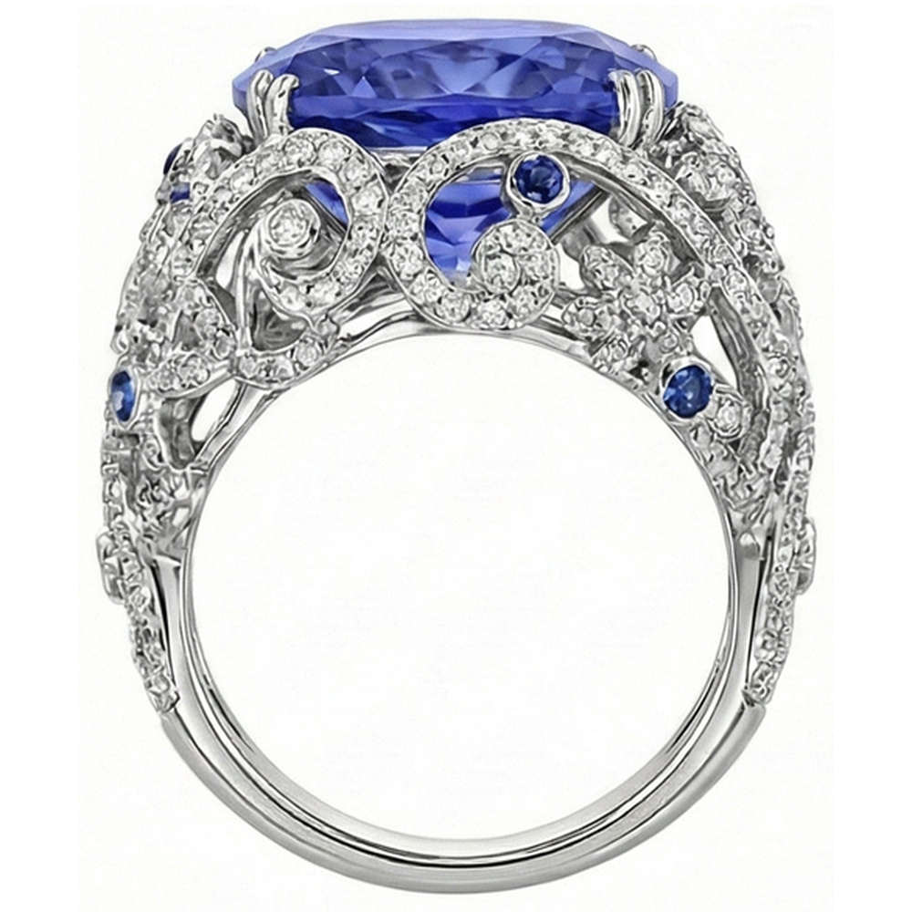 Cushion Sri Lanka Sapphire Natural Earth Mined Diamond ( Not Lab Grown ) s White Gold 14K Ring 8.50 Ct