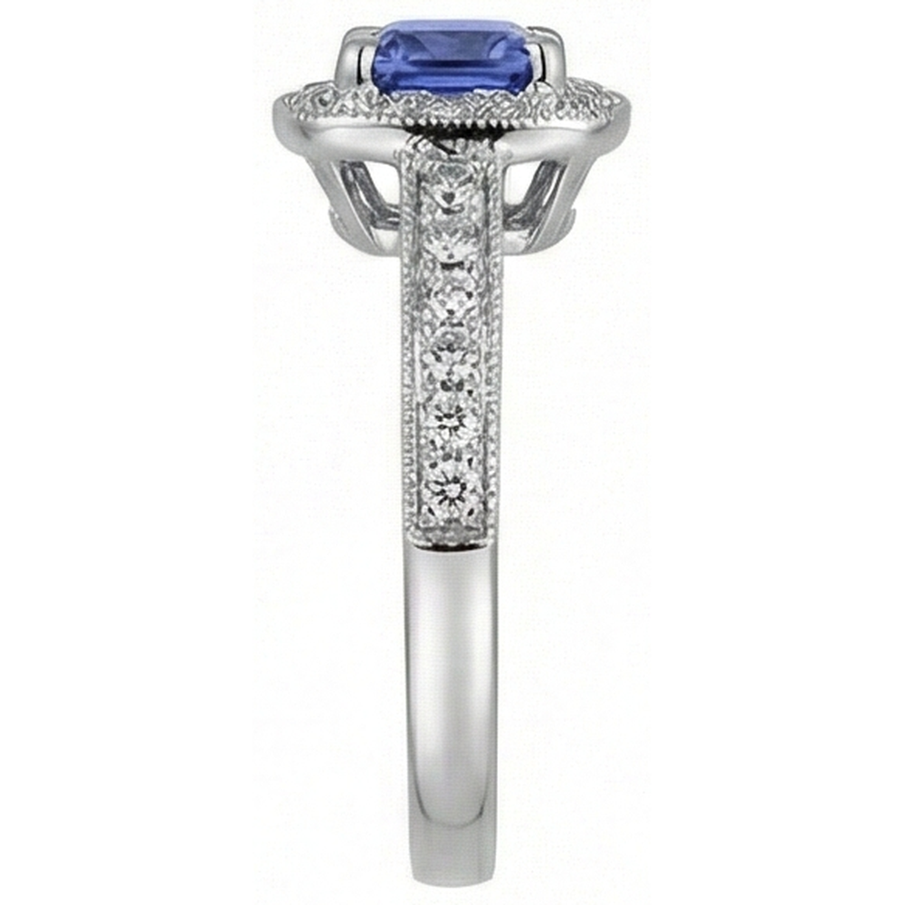 Cushion Tanzanite Natural Earth Mined Diamond ( Not Lab Grown ) s 2 Carat Halo Ring White Gold 14K