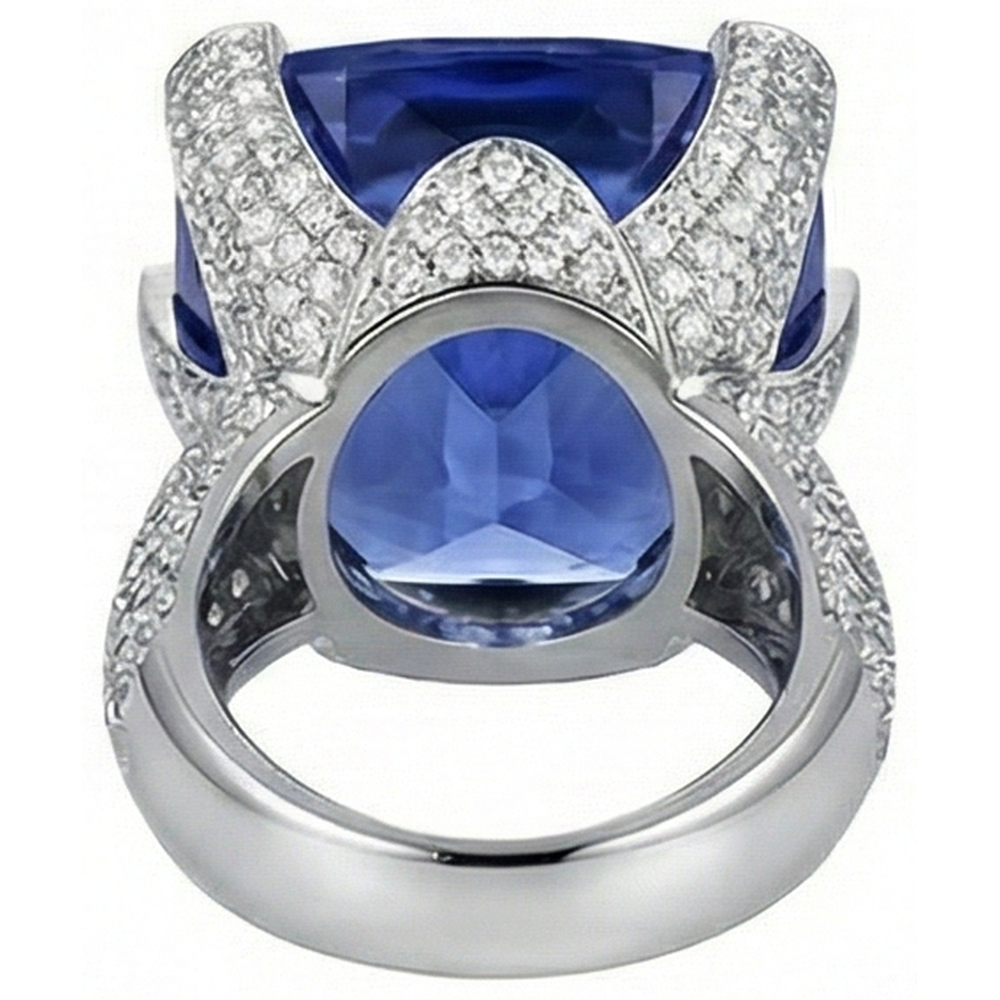 natural round tanzanite 8.50ct ring on white background