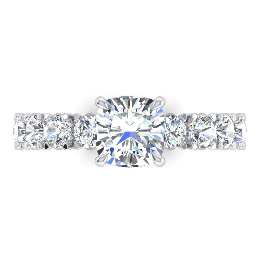 Cushion Cut Real Diamond Ring 3 Carats With Round Diamonds