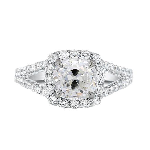 Cushion Old Cut Real Diamond Halo Ring Split Shank 2.75 Carats