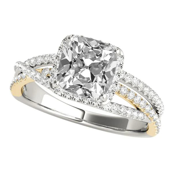 Cushion Old Cut Real Diamond Halo Ring Triple Split Shank 9.50 Carats