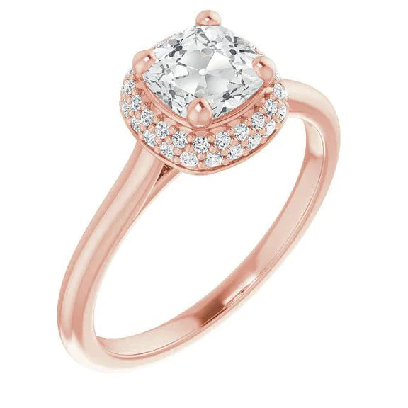 Cushion Old Mine Cut Genuine Diamond Halo Ring Prong Set 5 Carats