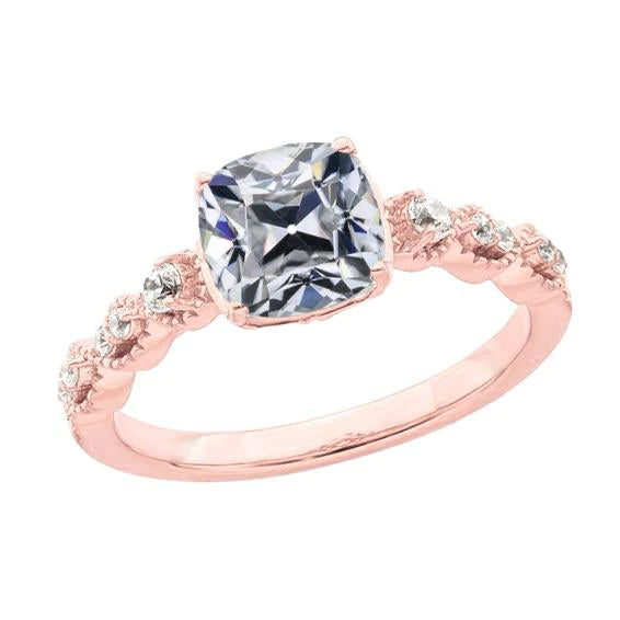 Cushion Old Mine Cut Genuine Diamond Ring Rose Gold 4.75 Carats Jewelry