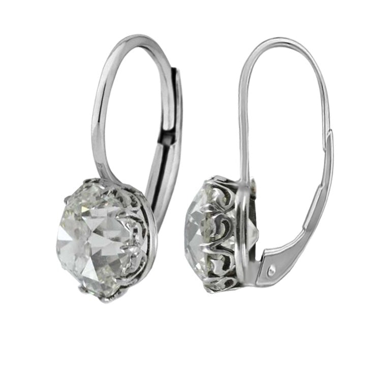 Cushion Old Mine Cut Real 3 Carats Diamonds Studs Earring White Gold 14K - Stud Earrings-harrychadent.ca