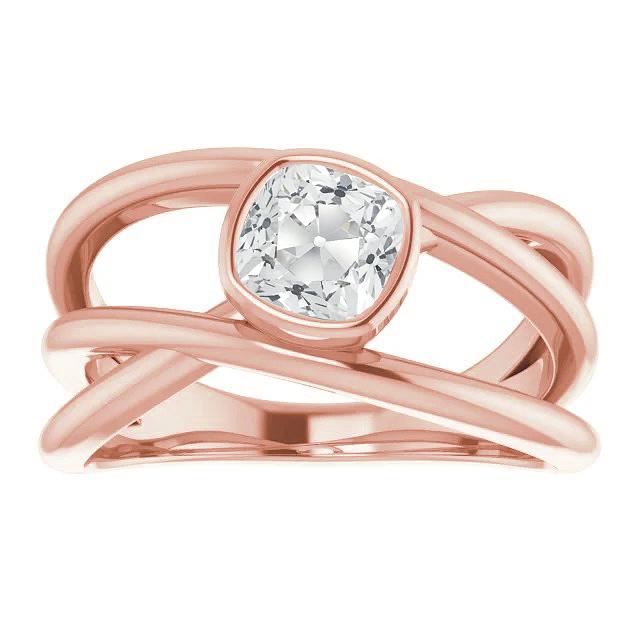 Cushion Old Miner Genuine Diamond Solitaire Ring Bezel Set Gold 2.50 Carats