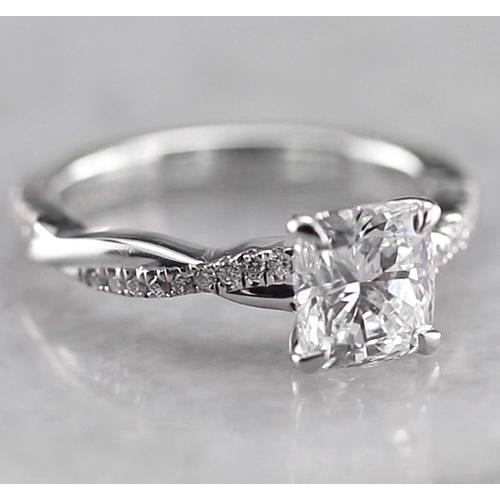 Cushion Real Diamond Engagement Ring 1.50 Carats White Gold 14K