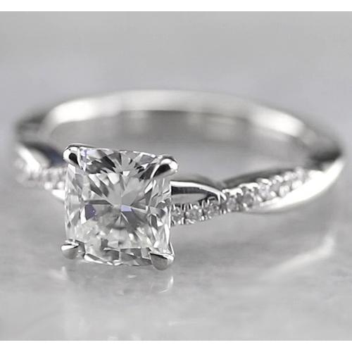 Cushion Real Diamond Engagement Ring 1.50 Carats White Gold 14K
