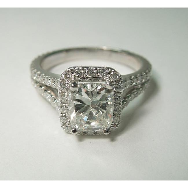 Cushion Real Diamond Royal Engagement Halo Ring 2.75 Carat White Gold 14K