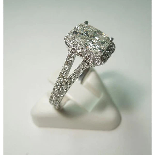 Cushion Real Diamond Royal Engagement Halo Ring 2.75 Carat White Gold 14K