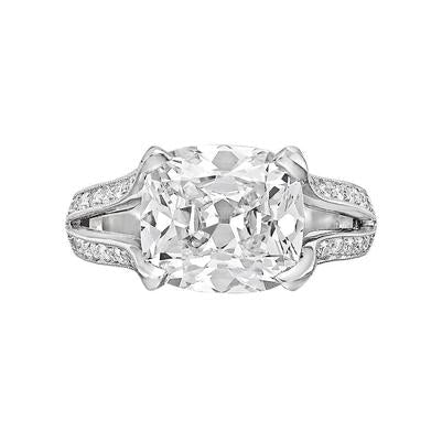 Cushion Solitaire Real Diamond Engagement Ring Accented 3.50 Ct. White Gold