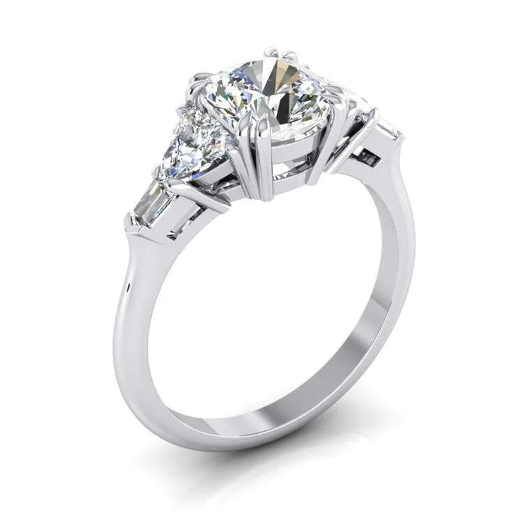 Cushion Genuine Diamond Engagement Ring 3 Carats Trillion Cut White Gold 14K