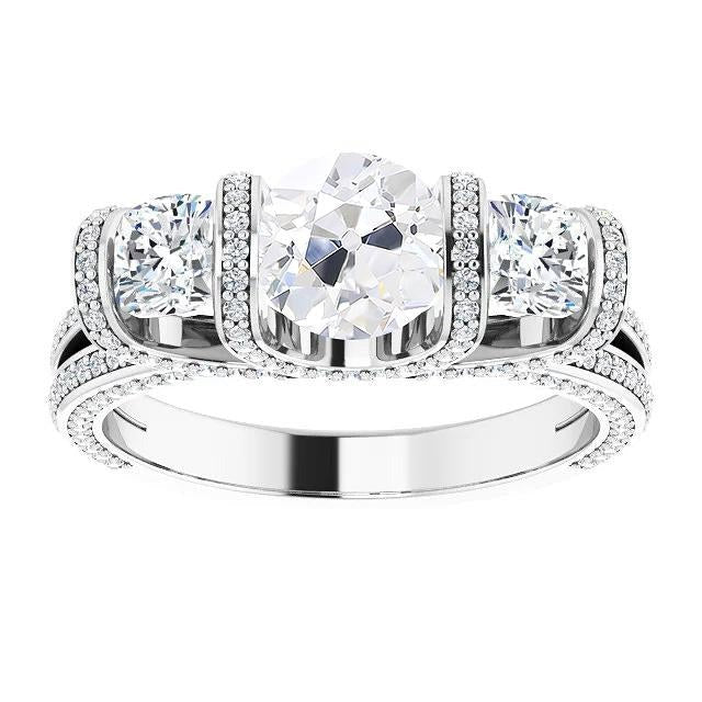 Cushion & Round Real Old Cut Diamond Women's Ring Split Shank 10.50 Carats