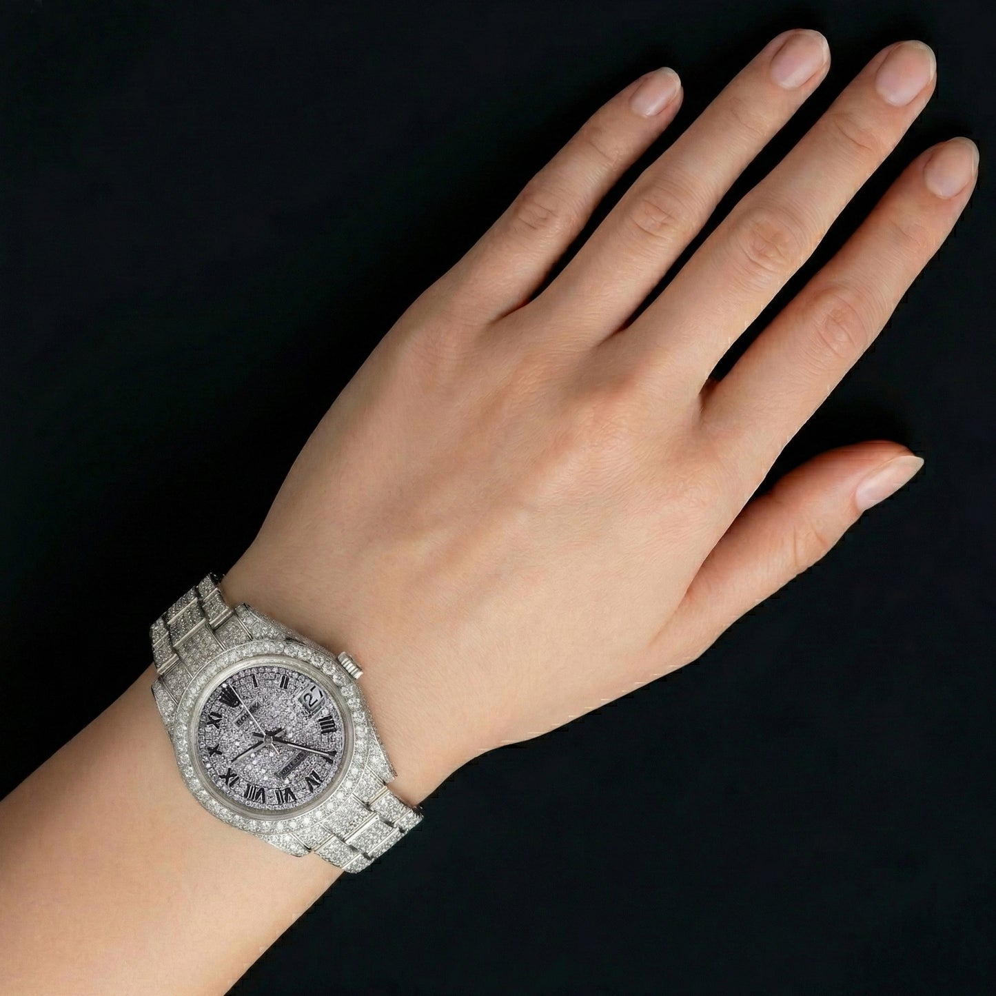 Custom Diamond Dial & Bezel Rolex Watch Datejust Ladies Bracelet Ss