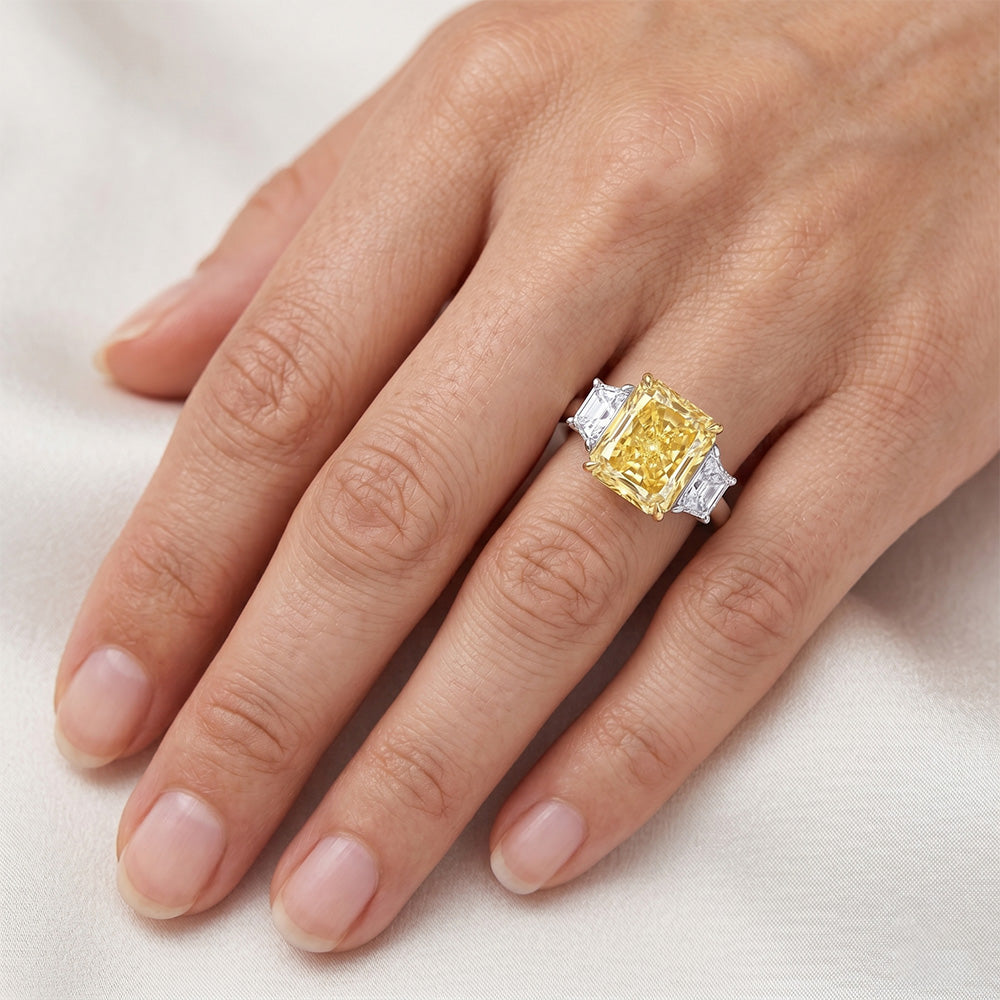 Custom Three Stone Ring with Radiant Fancy Yellow Diamond – 3 ct