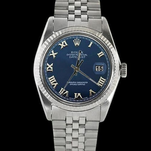 Rolex Men Watch Ss Blue Roman Dial Fluted Sapphire