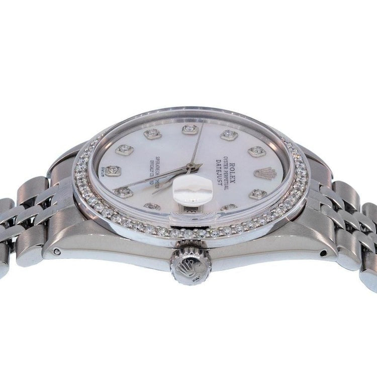 Watch With Diamond Bezel Men's White Mop Dial
