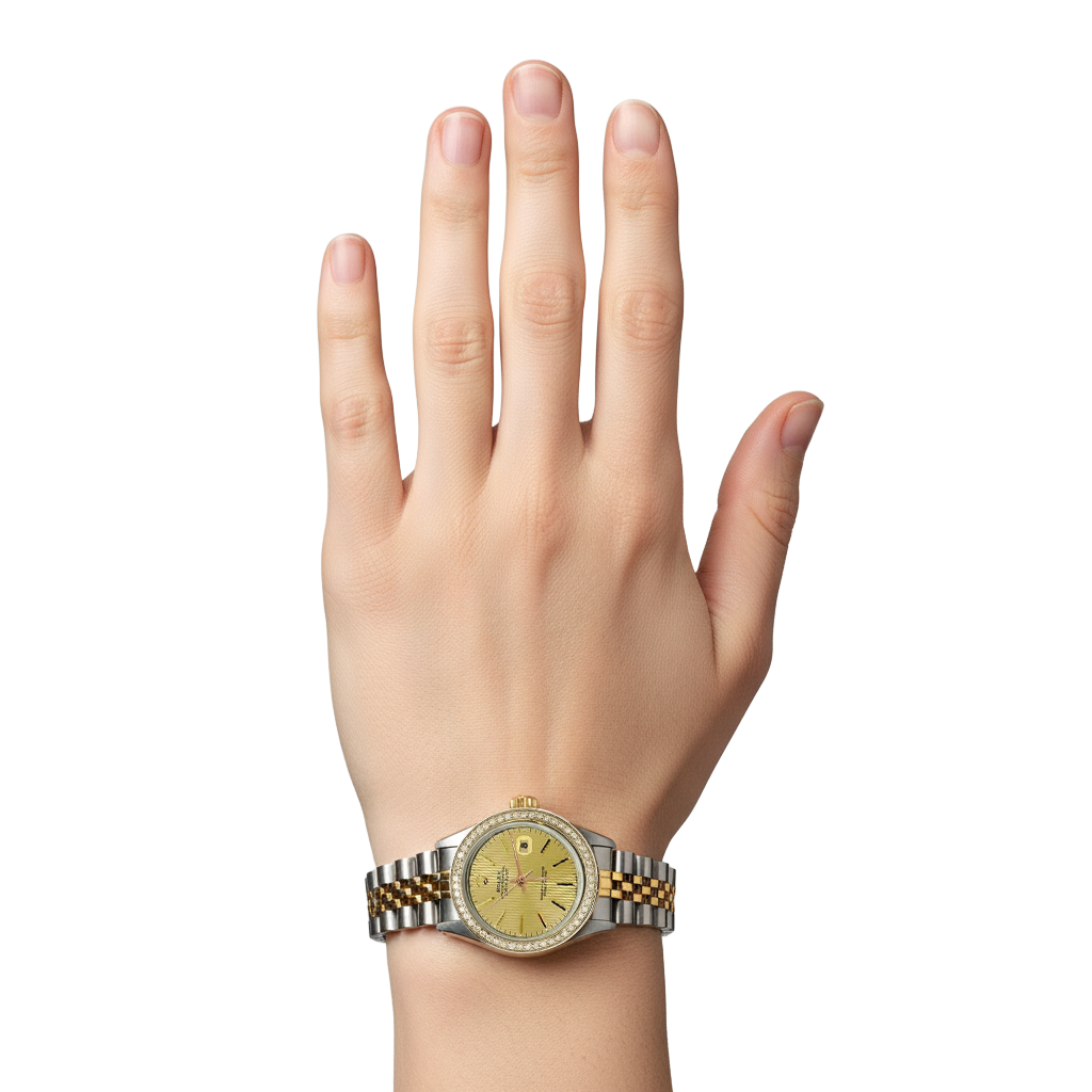 Datejust Champagne Stick Dial Rolex Lady Watch Ss & Bezel P2