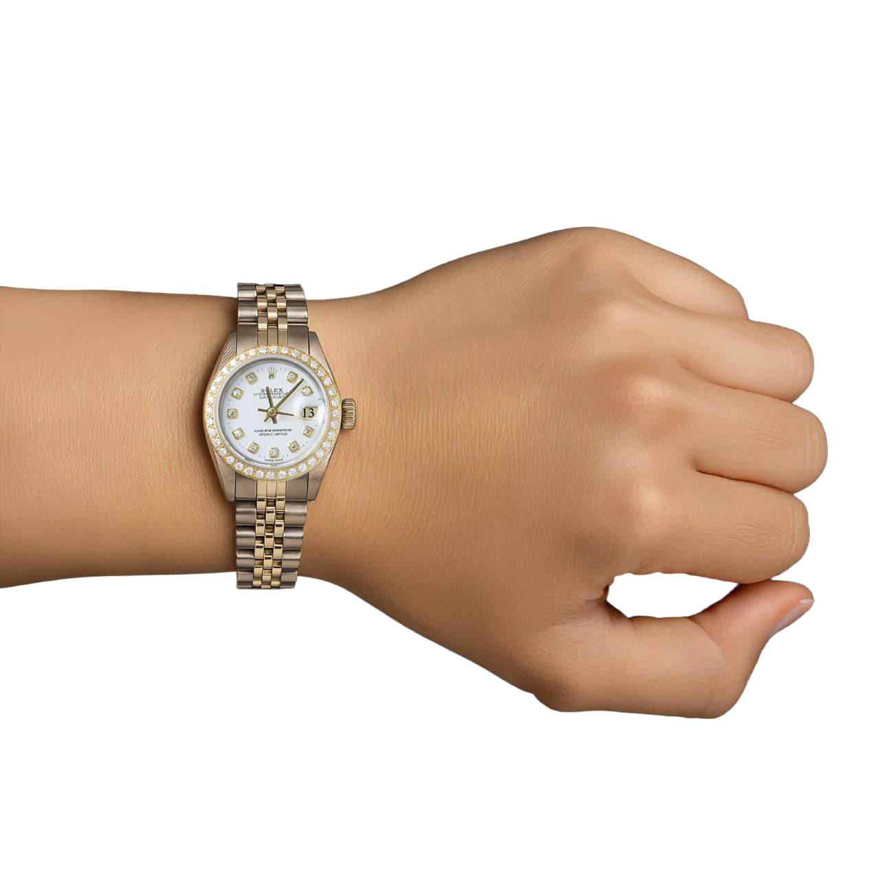 Datejust Rolex Ladies Watch Two Tone Bracelet White Diamond Dial P5
