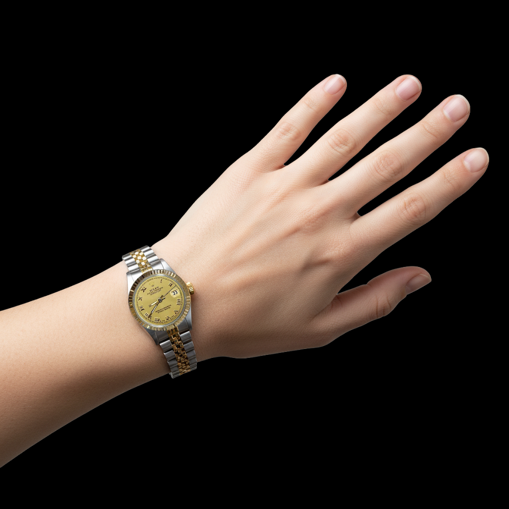 Datejust Rolex Lady Watch Ss & Gold Jubilee Champagne Roman Dial P2