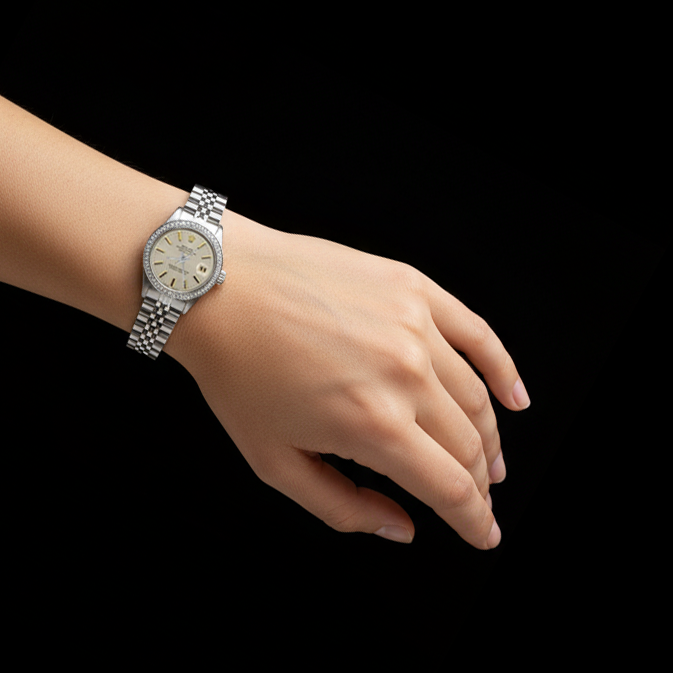 Datejust Rolex Watch White Stick Dial Diamond Bezel Ss Jubilee P2