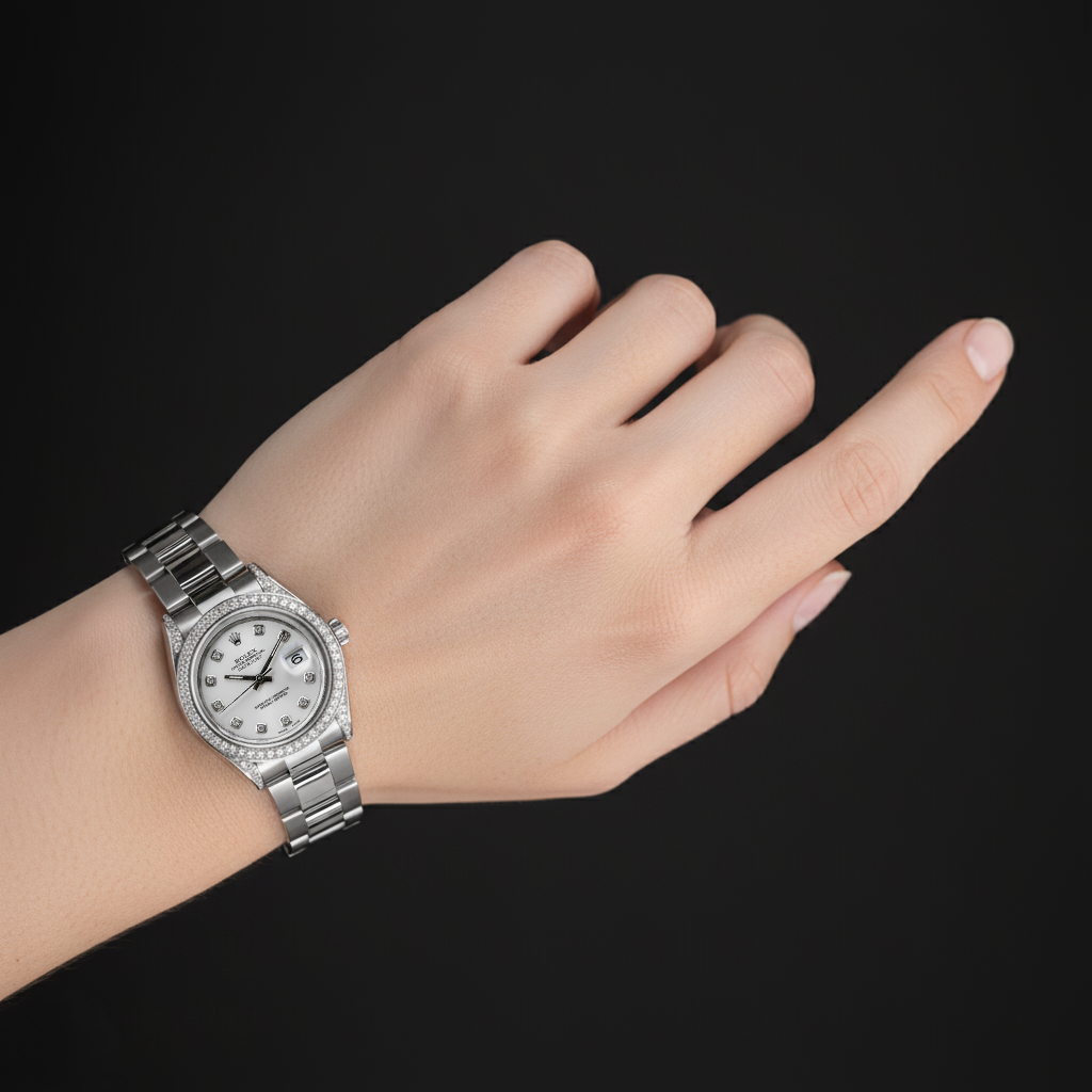 Datejustrolex Midsize Watch Custom Diamond Bezel Oyster Bracelet Ss P2