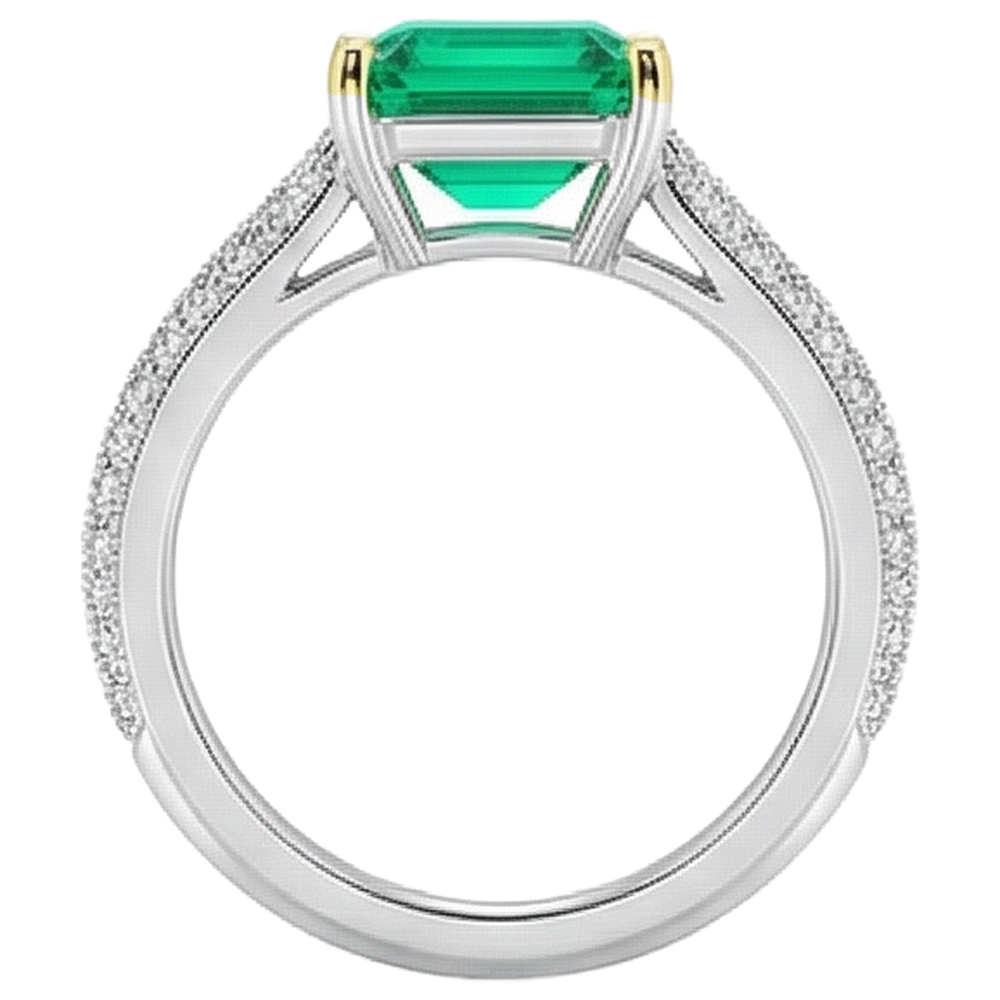 Emerald Step Cut Gemstone Ring in Two-Tone 14K Gold – profile view