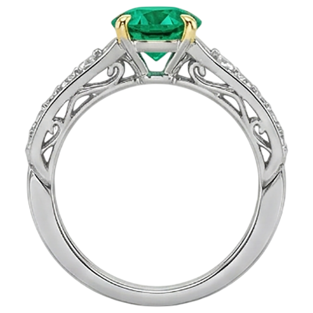 Genuine Emerald Precious Stone Ring 2.50 ct 14K Two Tone Gold – back view