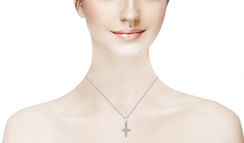 Diamond Cross Necklace 2.00 Ct Round Brilliant Cut 14K White Gold