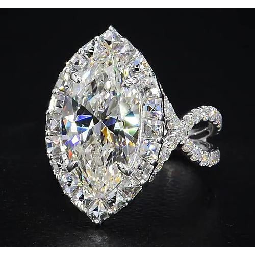 Diamond Ring 7 Carats Marquise Split Shank Halo White Gold Jewelry