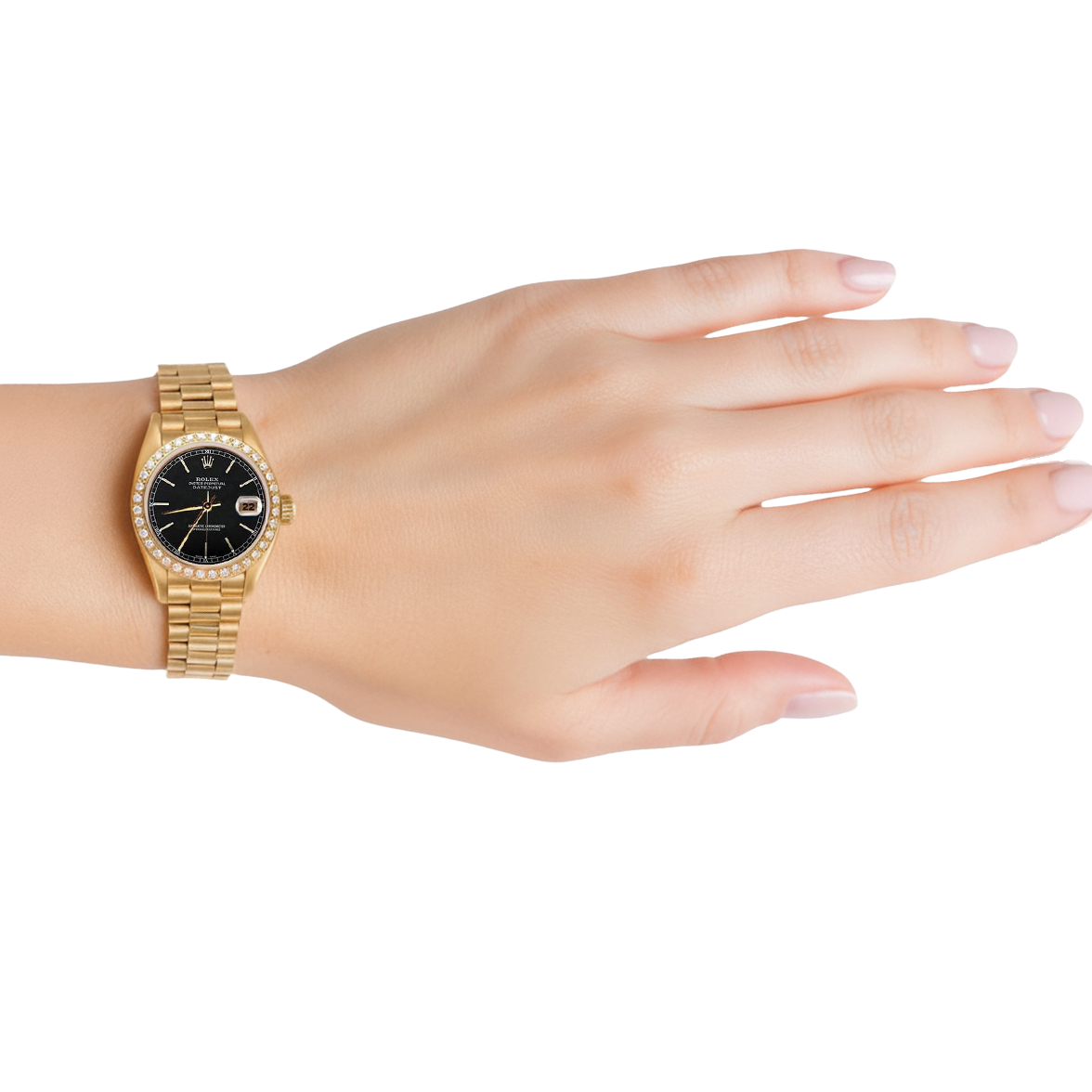 Diamond Bezel Black Stick Dial Rolex President Style Watch Dj Yg P2