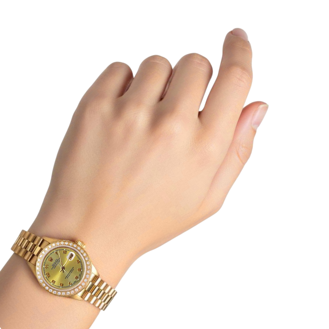 Diamond Bezel Champagne Arabic Gold Presidential Watch Rolex Dj P2