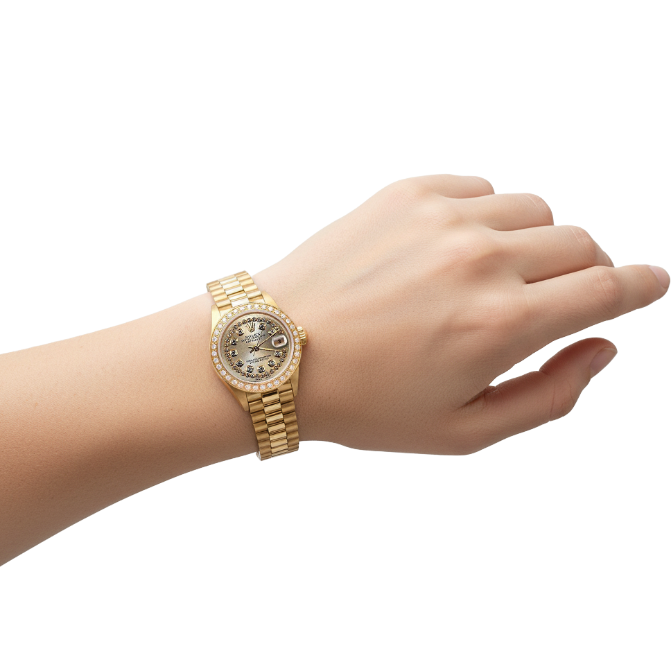 Diamond Bezel Rolex Dj Model President Style Watch Double Row Dial