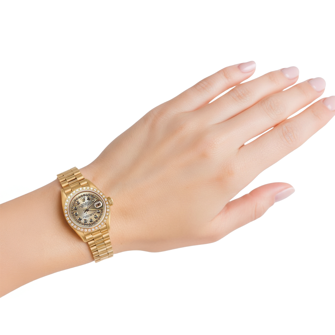 Diamond Bezel Rolex Dj Model President Style Watch Double Row Dial P2