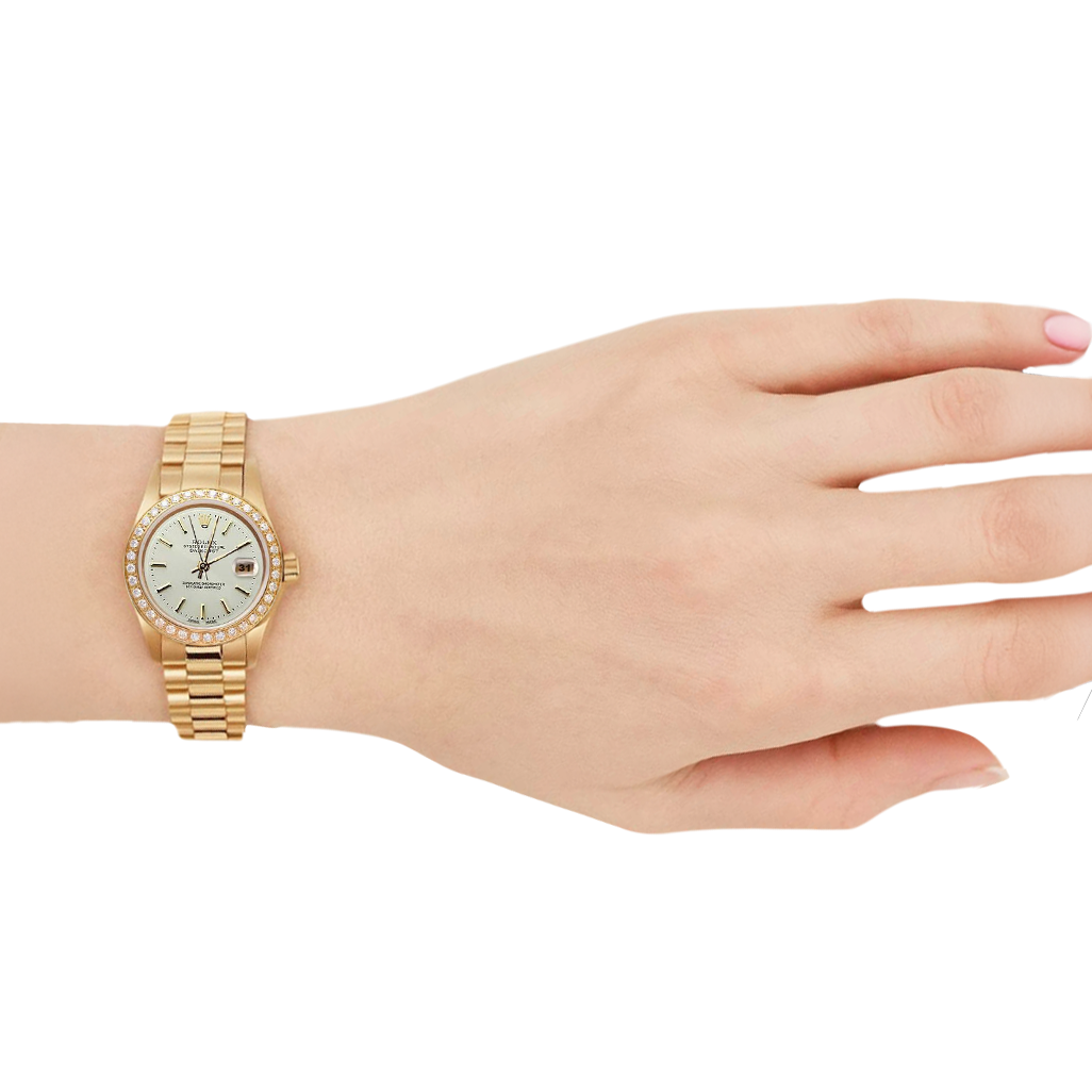 Diamond Bezel Rolex Dj Presidential Style Watch White Stick Dial G