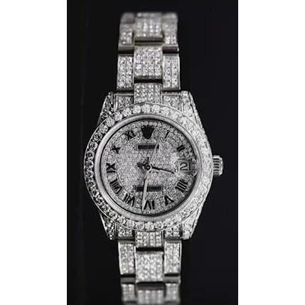 Djrolex Midsize Watch Custom Diamond Bezel Iced Out Diamond 6Ct. Ss