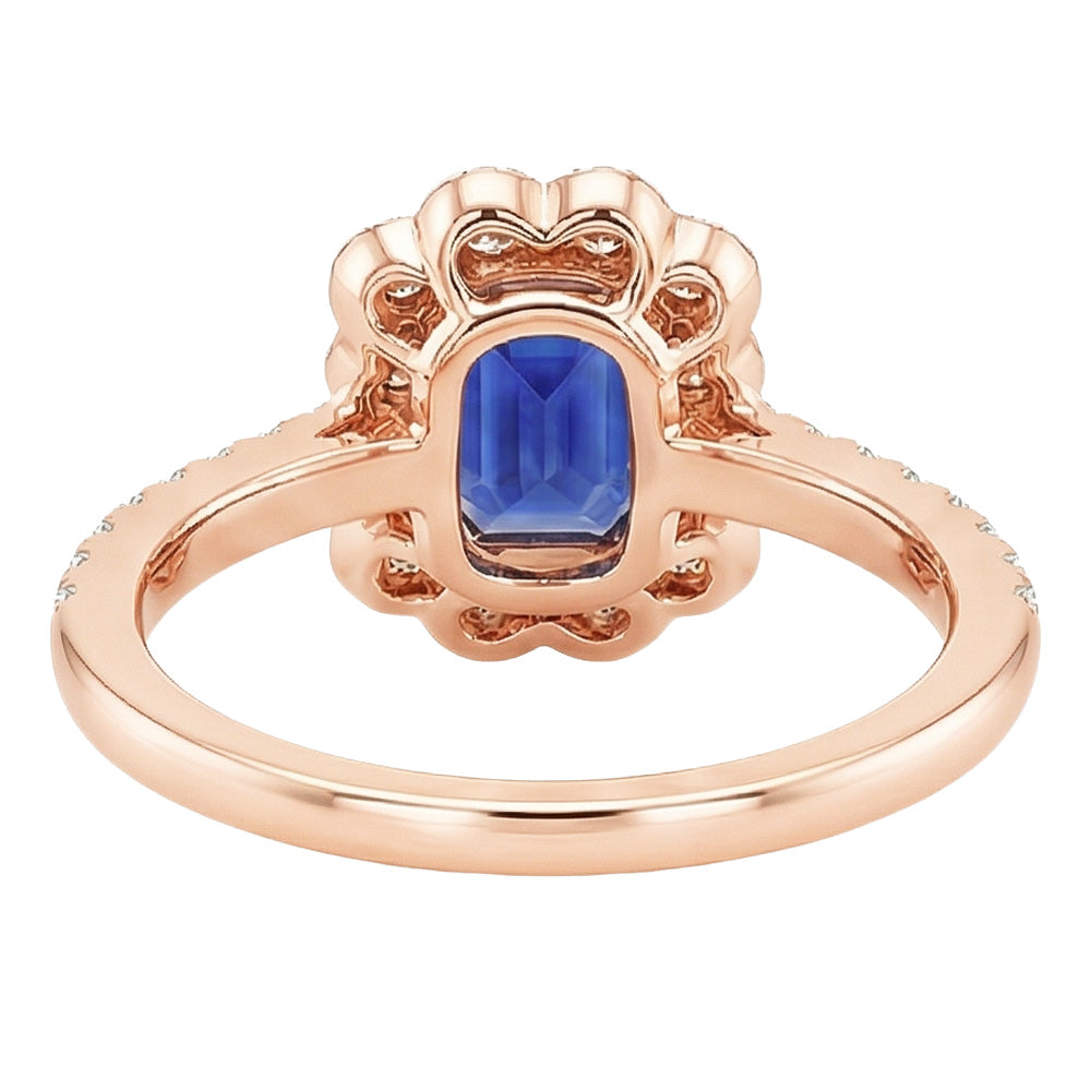 Double Halo Ring Emerald Sri Lankan Sapphire & Natural Earth Mined Diamond ( Not Lab Grown ) 5 Carats