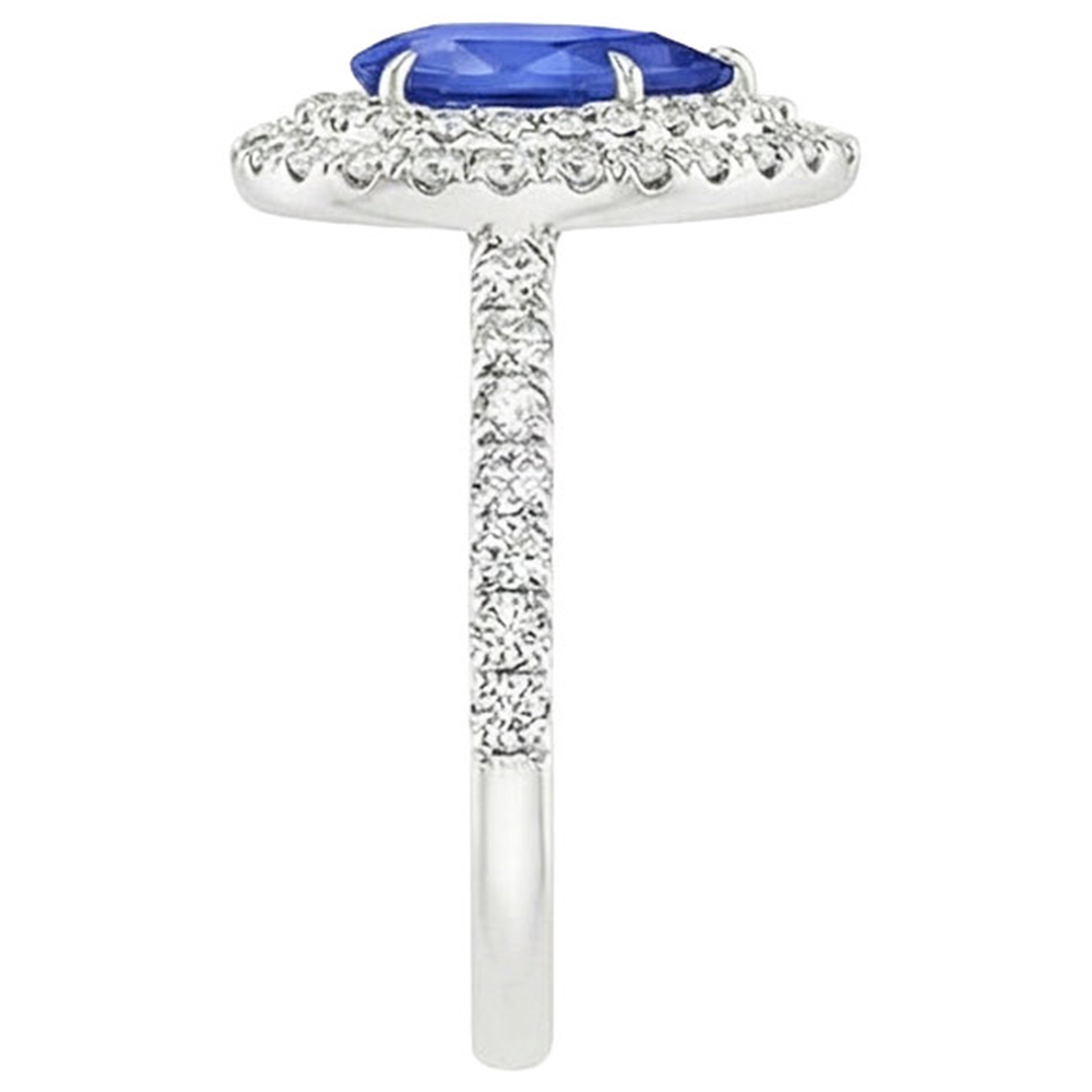 Double Halo Ring Pear Cut Ceylon Sapphire & Natural Earth Mined Diamond ( Not Lab Grown )s 4.50 Carats