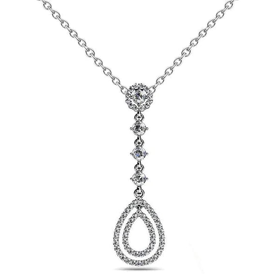 Double Drop Round Genuine Natural Earth Mined Diamond Pendant Necklace 6.0 Carat White Gold 14K