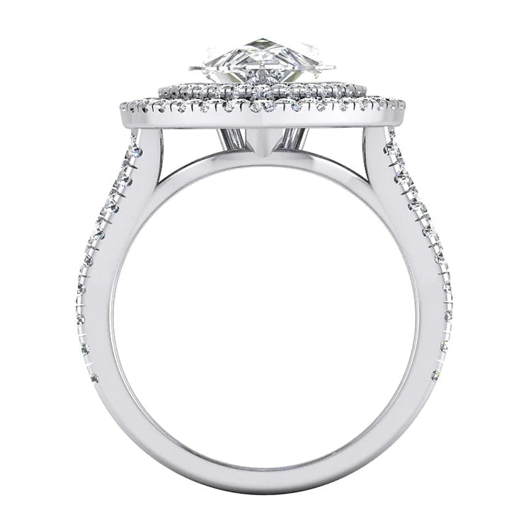 Double Halo Pear Real Diamond Engagement Ring Set Gold 14K 6 Carats