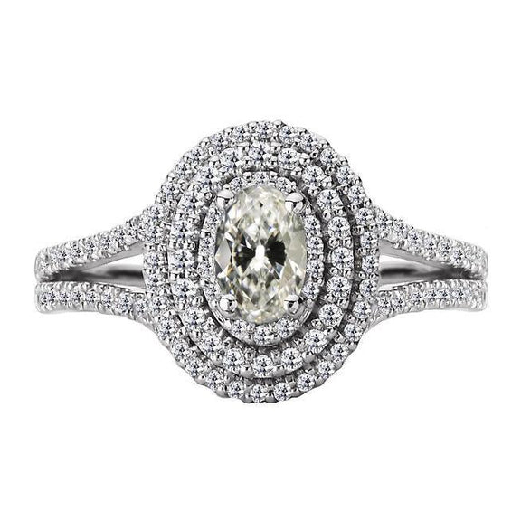 Double Halo Ring Oval Old Mine Cut Genuine Diamond Split Shank 7 Carats
