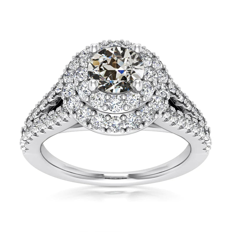 Double Halo Ring Round Old Miner Real Diamond Split Shank 5.50 Carats