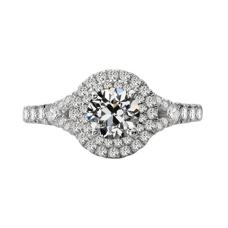 Double Halo Ring Round Old Miner Real Diamond Split Shank Pave Set 5 Carats