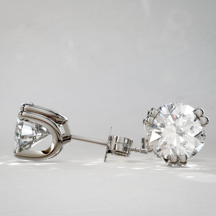Double Prong Set 3 Carats Round Cut Genuine Diamonds Stud Earrings White Gold