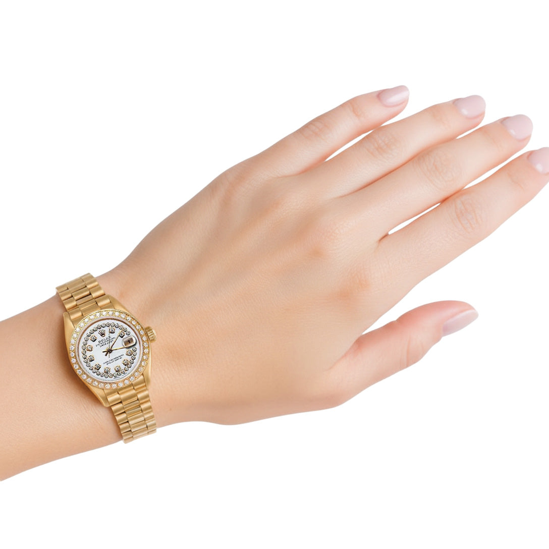 Double Row Diamond Dial Rolex President Style Watch Bezel Gold Dj P2