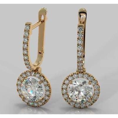 Drop Earrings Round Real Diamond