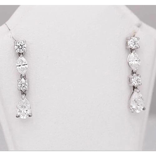 Drop Natural Diamond Earring Pear Round Marquise 4.50 Carats White Gold 14K